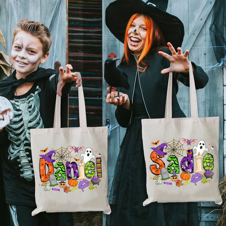 Customized Halloween Name Trick or Treat Bag, Halloween Treat Bags for Kids