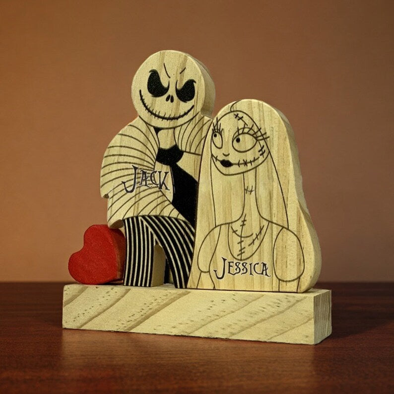 Custom Halloween Wooden Ghost Couple with Names, Indoor Ghost Bride Puzzle Decor