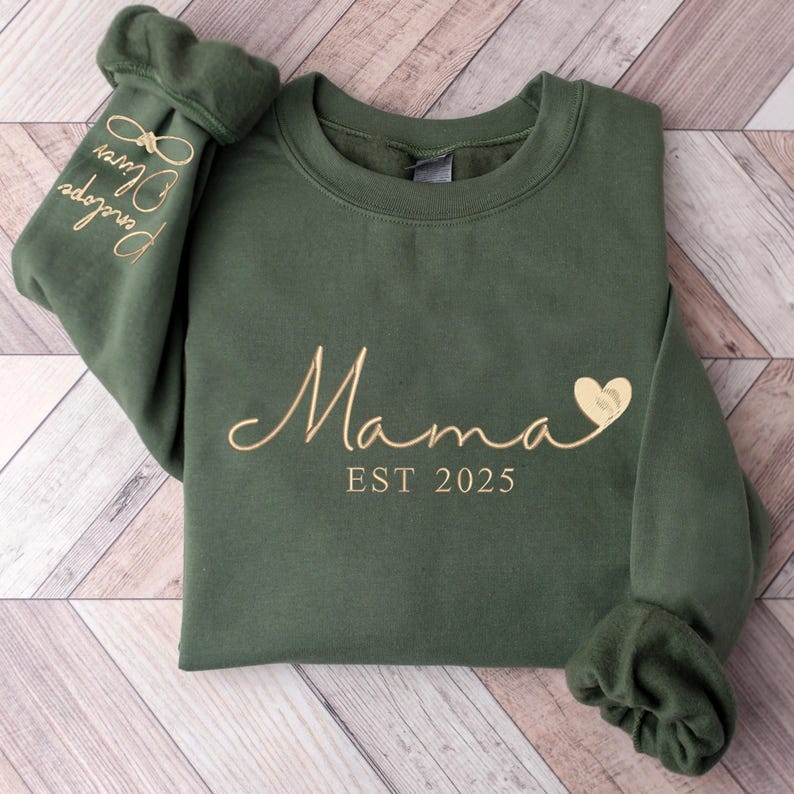 Custom Mama Embroidered Sweatshirt, Personalized Mama Crewneck