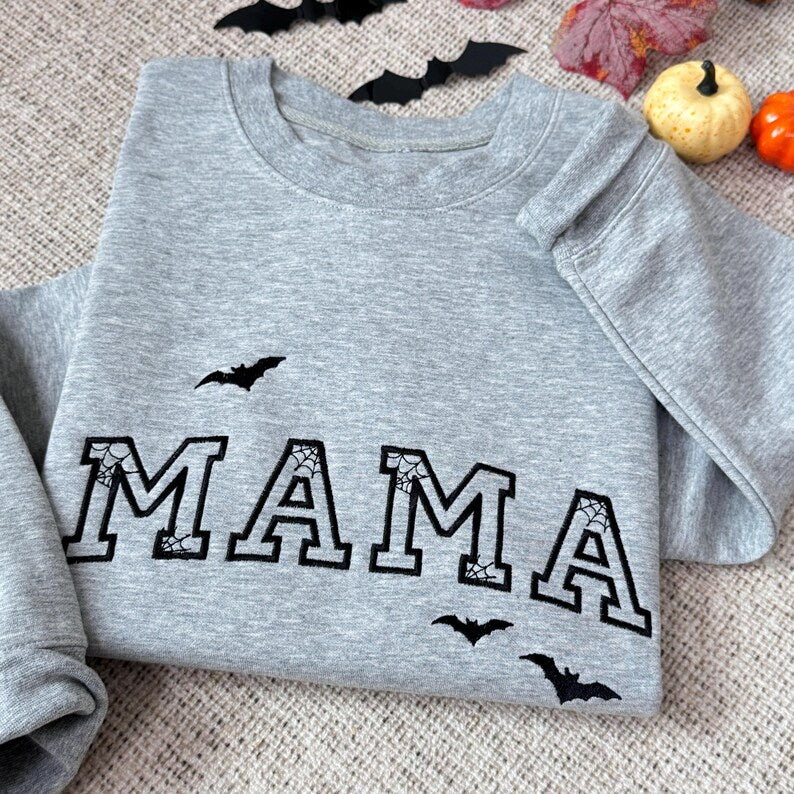 Custom Mama Embroidered Halloween Sweatshirt