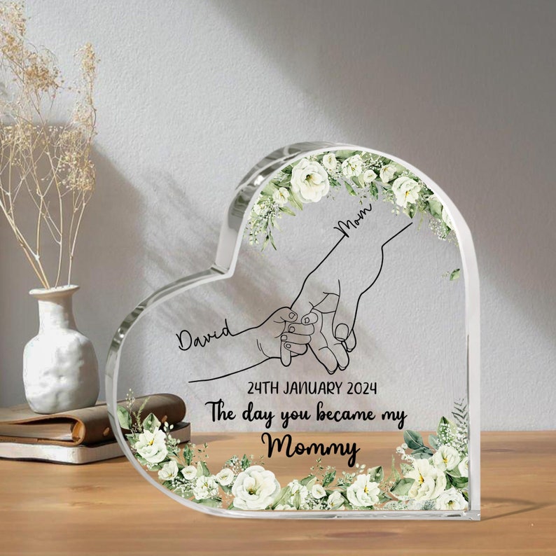 Personalized The Day You Became My Mommy Heart Acrylic Plaque