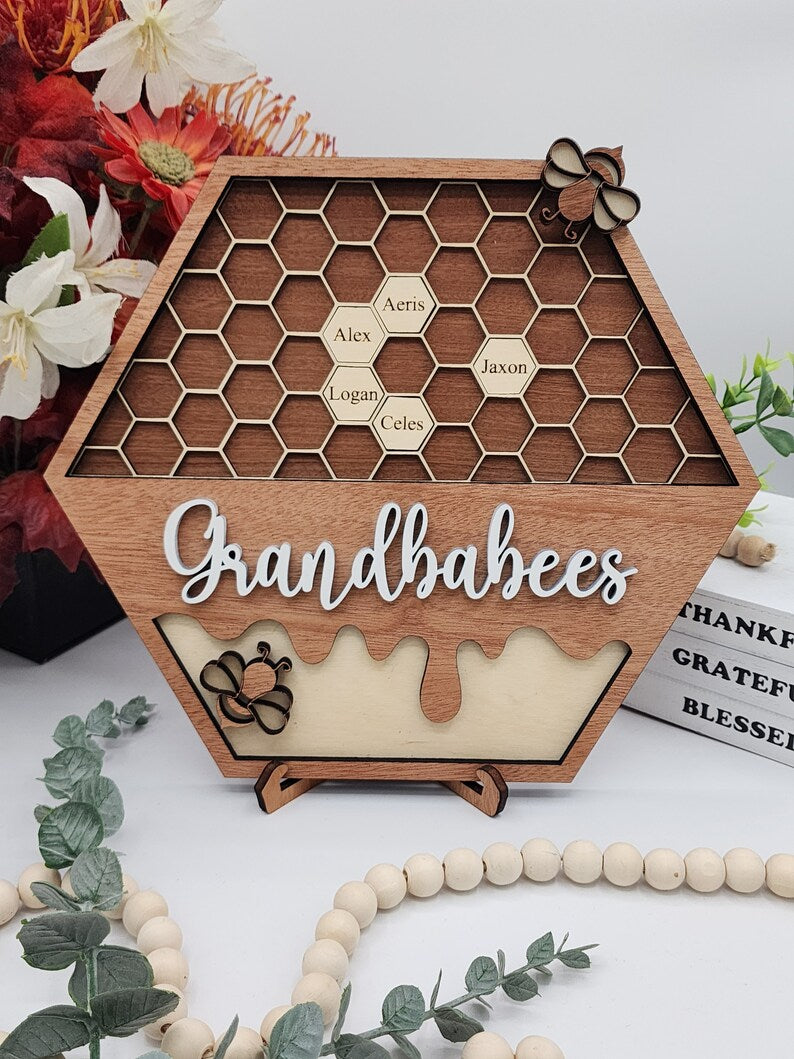 Personalized Bee Hive Family Tree Plaque Mothers Day Gift Grandparents Gift Home Decor