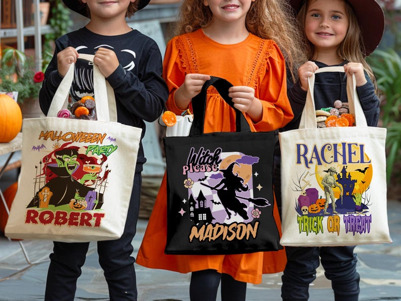 Custom Halloween Trick Or Treat Tote Bag - Candy Bags For Kids