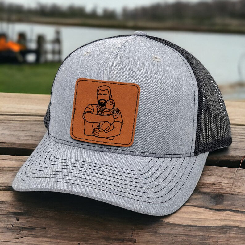 Custom Outline Portrait Trucker Hat Gifts for Dad - Engraved Hat with Photo Father's Day Gift Idea
