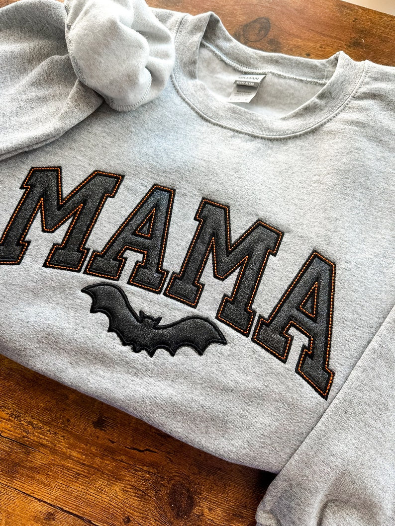 Embroidered Mama Glitter Sweatshirt For Halloween