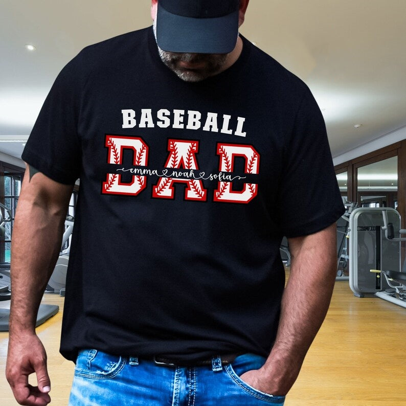 Customized Baseball Dad Sweatshirt Father's Day Gift Coach Baseball Season Shirt Kids Names Tees