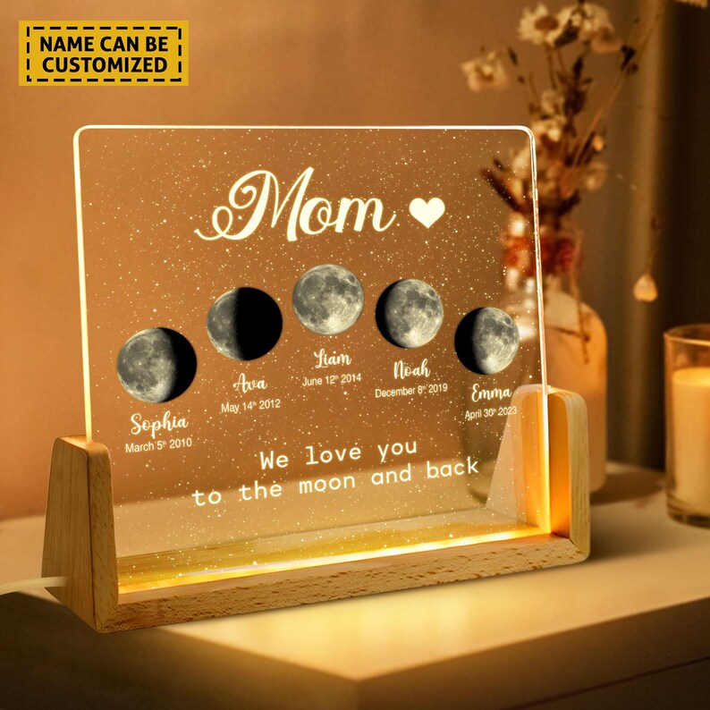 Custom Moons Phase Night Light with Kids Names