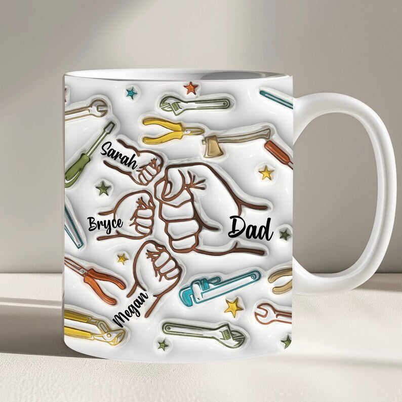 Dad Mug, Fathers Day Gift, 3D Inflated Effect Printed Dad Mug, Mug With Kids Names, Funny Fathers Day Mug