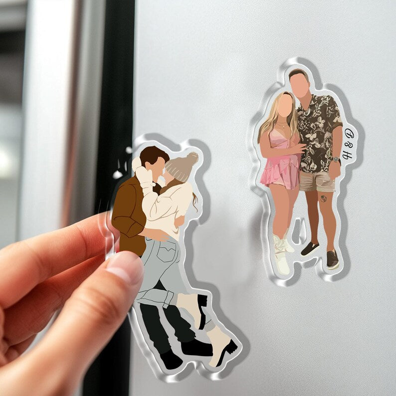 Custom Photo Portrait Fridge Magnet, Valentine Gift For Lover