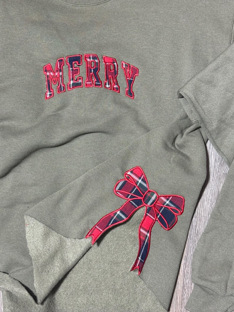 Personalized Embroidery Merry Side Bow Cut-Out Sweatshirt