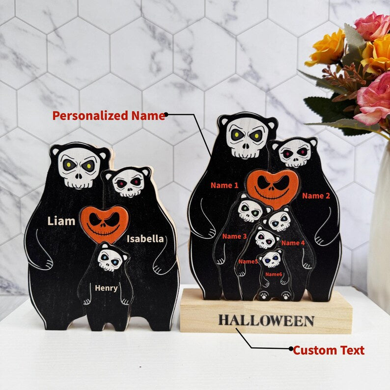 Custom Halloween Wooden Ghost Bear Family Puzzle