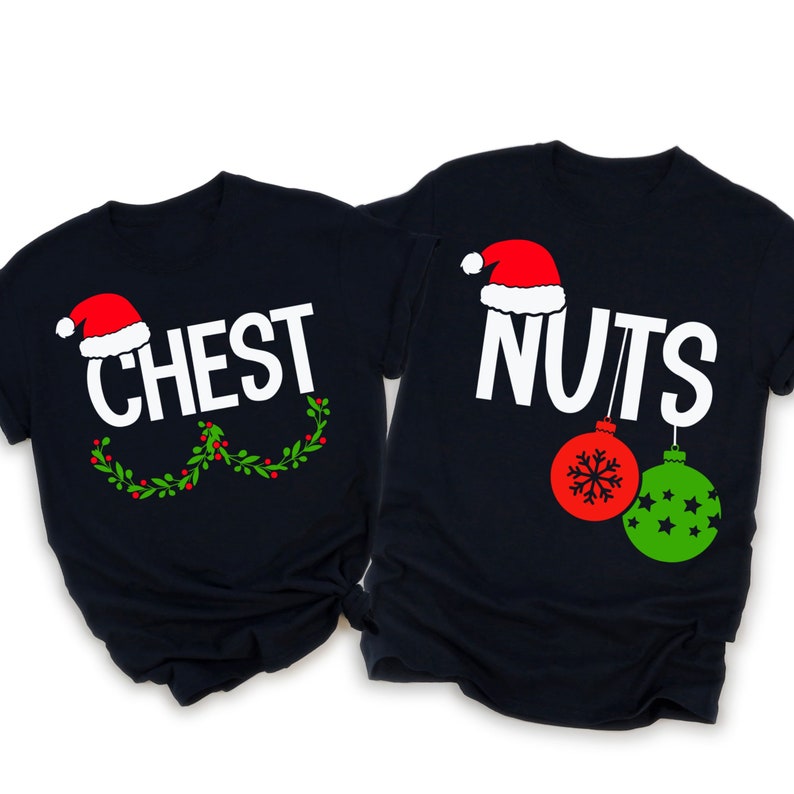 Chest Nuts Matching Couple Embroidered Sweatshirt, Merry Christmas Crewneck Holiday Embroidery Sweatshirt