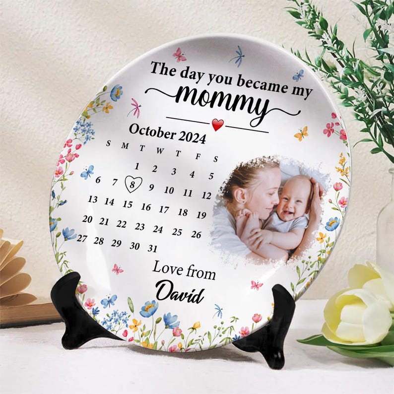 Custom The Day You Became My Mommy Plastic Plate 1st Baby Gift For Mother