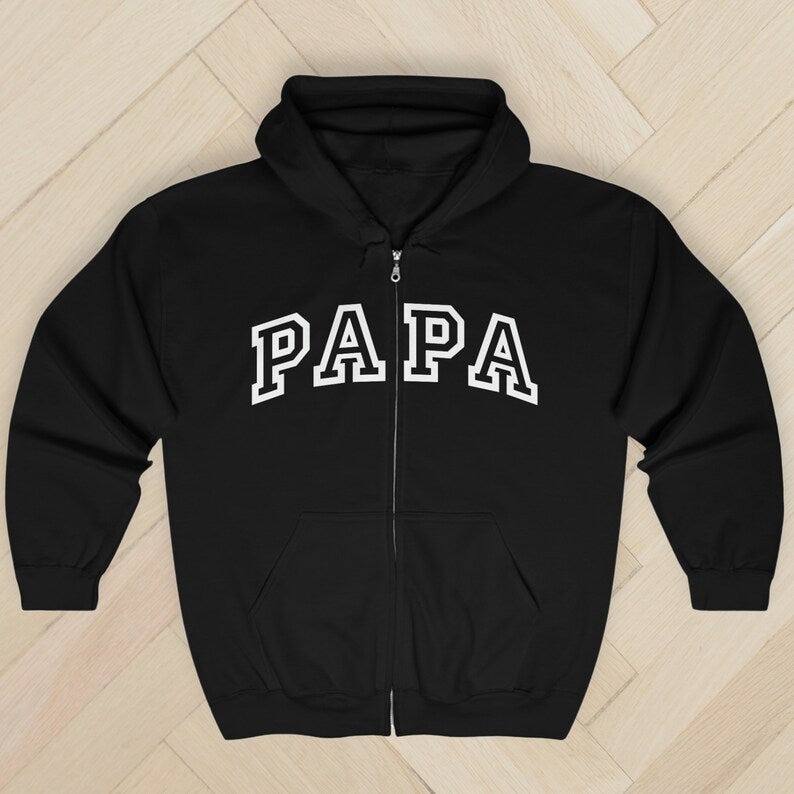 Varsity Papa Full Zip Up Hoodie, Grandpa Papa Collegiate Zip-up Sweatshirt