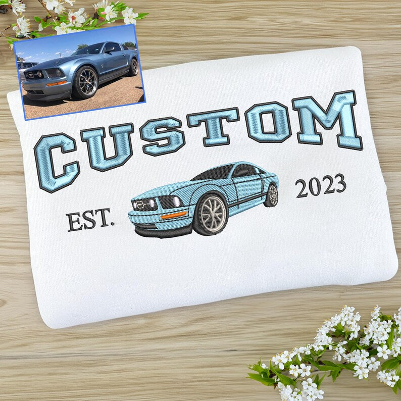 Personalized Car Photo Embroidered Sweatshirt For Men