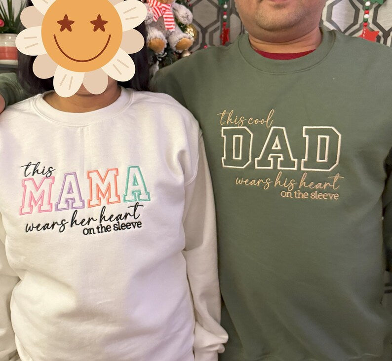 Custom The Cool Dad Wears His Heart On The Sleeve Sweatshirt Gift For Dad