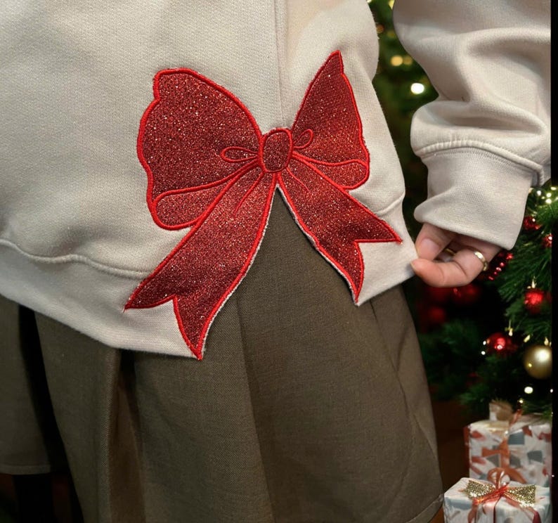 Personalized Green/Red Merry Christmas Bow Side Sweatshirt