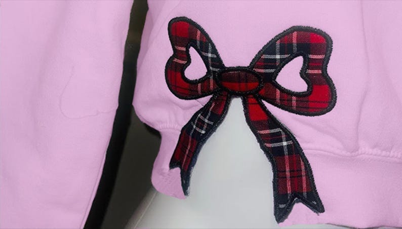 Embroidery Plaid Christmas Side Bow Cut-Out Sweatshirt