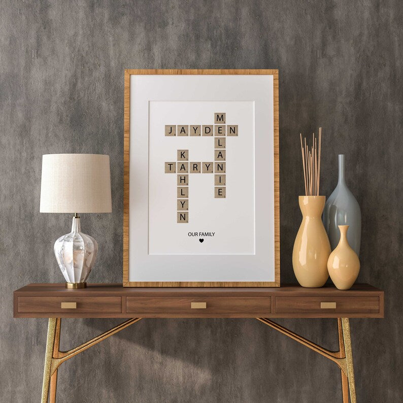 Personalized Family Name Sign, Crossword Scrabble Print