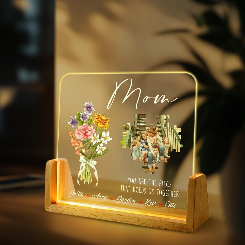 Custom Personalized Photo LED Night Light, Custom Birthmonth Flower Mother's Day Gift