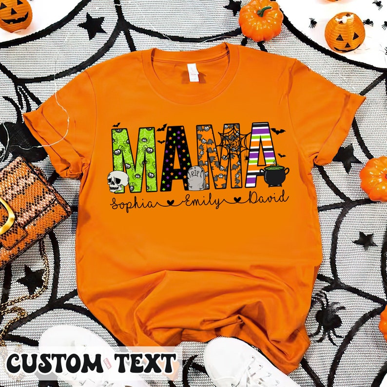 Mama Halloween Shirt, Personalized Mom Shirt for Halloween, Custom Mama Shirt with Kids Name, Halloween Gift For Mom