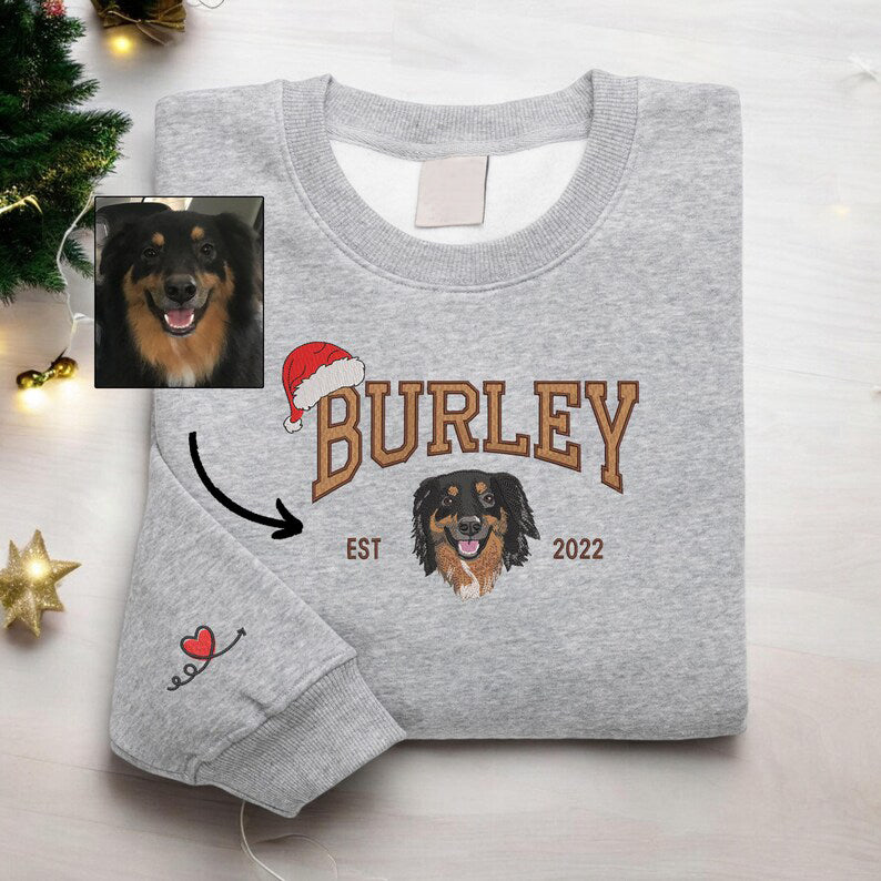 Custom Christmas Embroidery Pet Portrait Sweatshirt