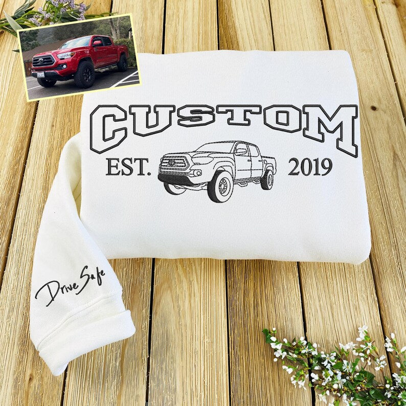 Personalized Car Photo Embroidered Sweatshirt For Men