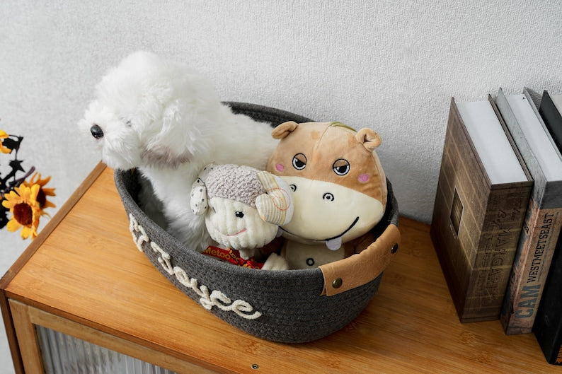 Custom Pet Toy Baseket, Personalized Puppy Basket, Pet Name Gift Toy