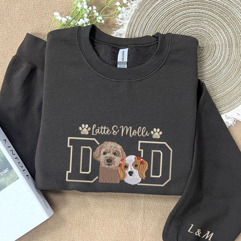 Custom Christmas Gift With Pet Portrait Embroidered Sweatshirt