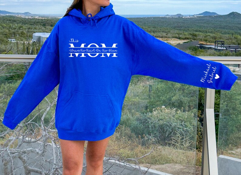 Custom This Mom Wears Her Heart On Her Sleeve Sweatshirt With Kids Names