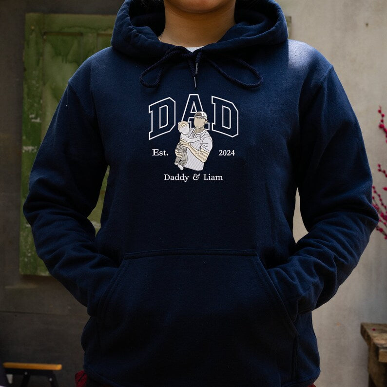 Custom Embroidered Portrait from Photo Sweatshirt, Father's Day T-shirt, Gift for Dad