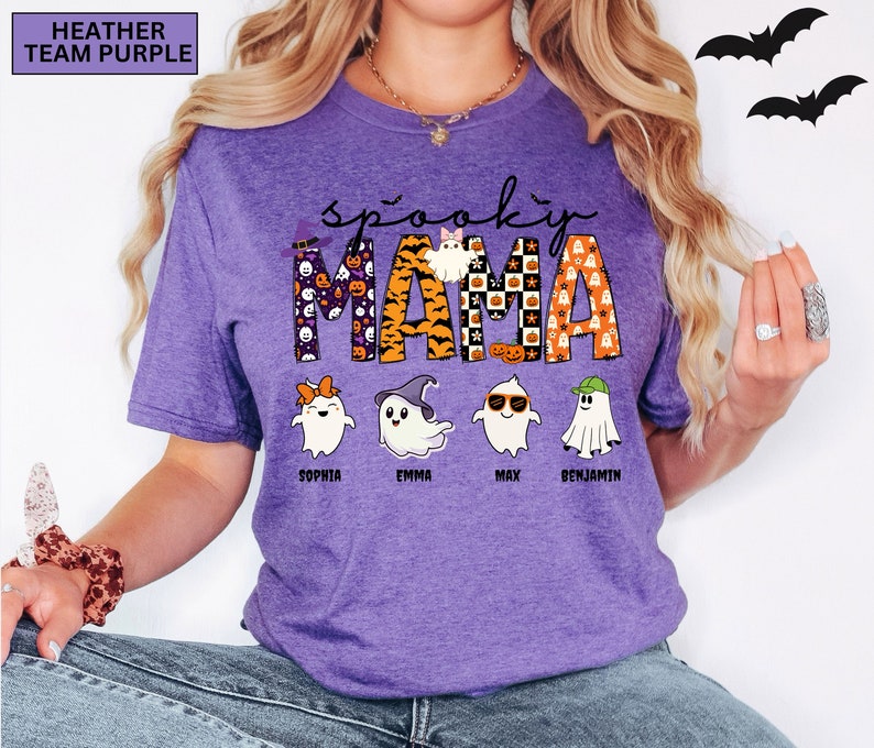 Personalized Mama Halloween Shirt with kids name, Spooky Mama Shirt, Ghost Mama Shirt