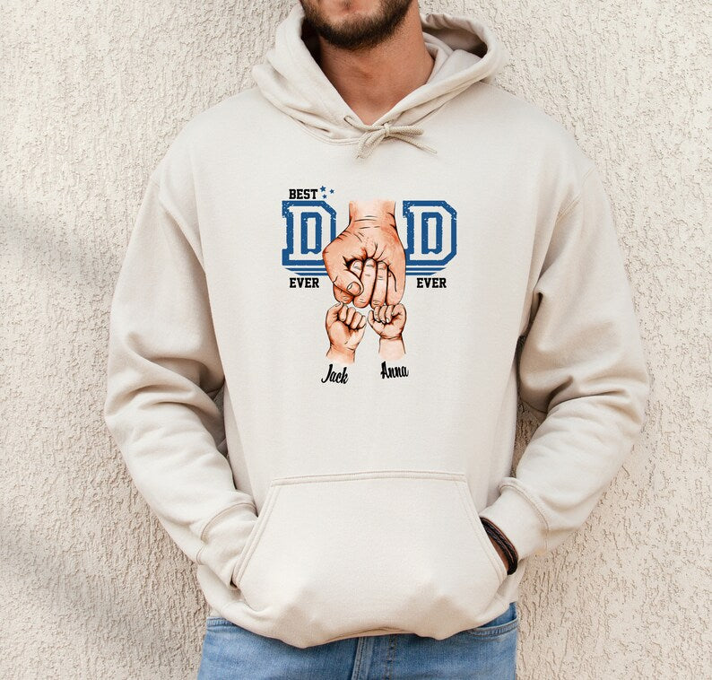 Personalized Dad Raised Fist Bump Hoodie With Kid Names, Best Dad Ever Hoodie