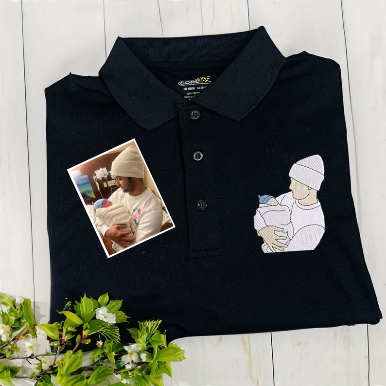 Custom Photo Embroidered Polo,Personalized Gifts for Dad with Portrait Photo,Unique Gift For Dad