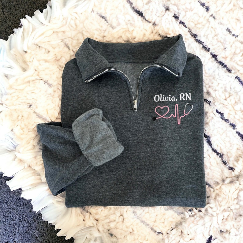 Custom Embroidery Monogram Nurse Quarter Zip Sweatshirt