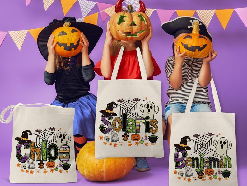 Custom Halloween Name Bag, Halloween Treat Tote Bags for Kids