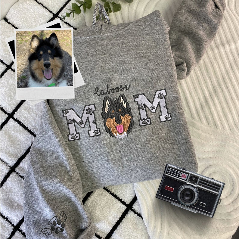 Custom Embroidered Pet Portrait Varsity Dog Dad Sweatshirt