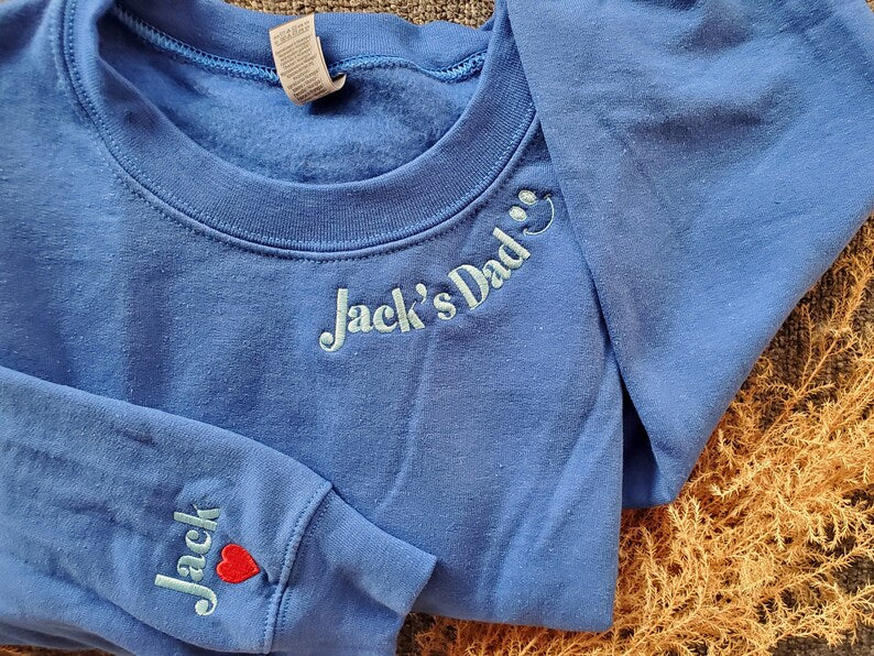 Custom Embroidered Dad Sweatshirt With Kids Names On sleeve,Custom Dad On Neckline