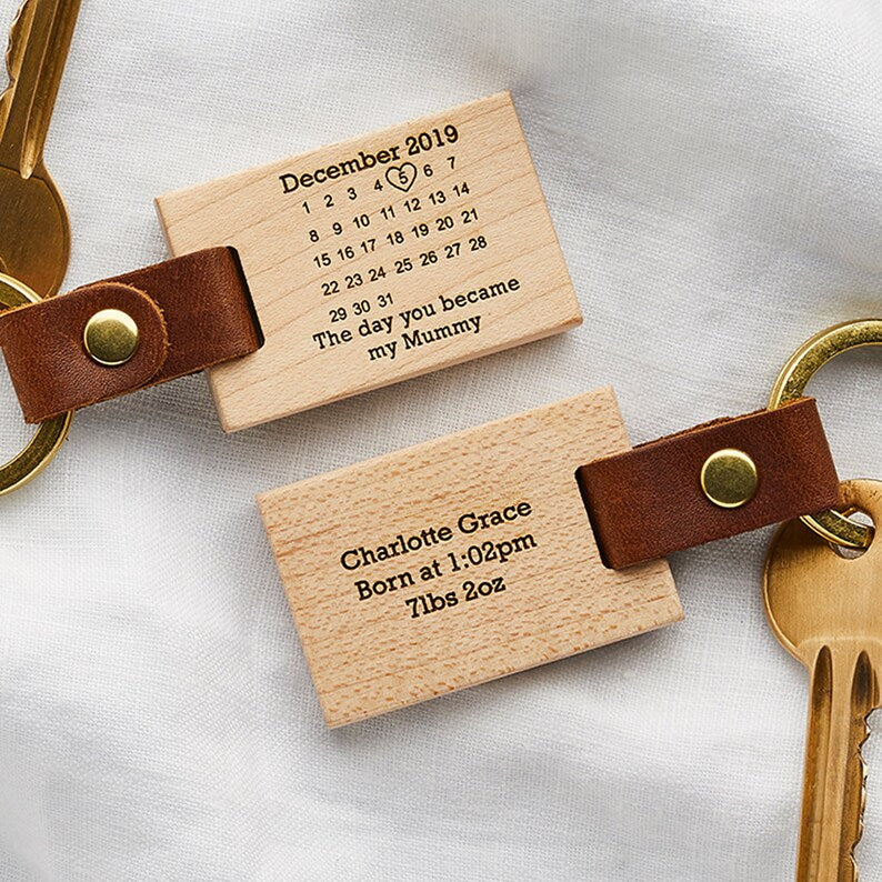 Personalised The Day You Became My Calendar Wood Keyring