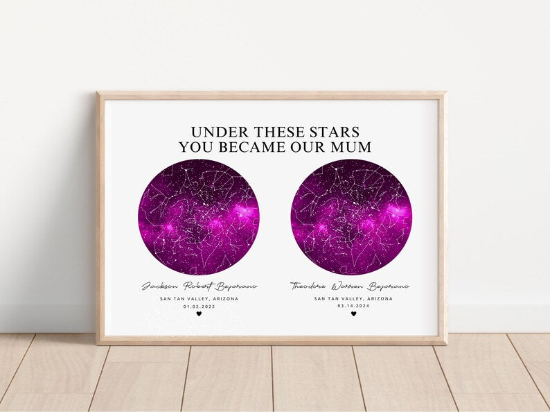 Personalised Star Map Print Gift For Mum, On The Day You Became My Mum