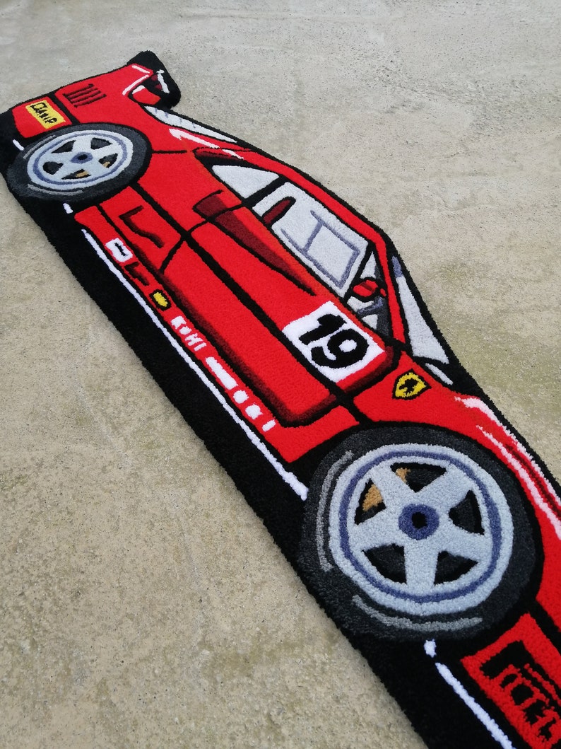 Racing Car Tufted Rug, F40 Handmade Car Rug, Home Decor Carpet