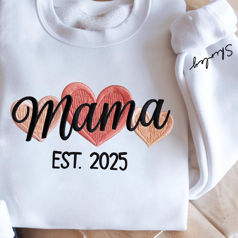 Embroidery Mom Sweatshirt, Retro Heart Mama Shirt, Gift for Grandma, Mom, Her