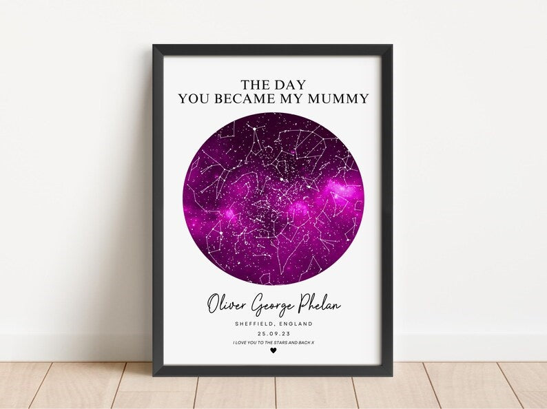 Personalised Star Map Print Gift For Mum, On The Day You Became My Mum