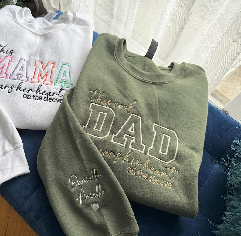 Custom The Cool Dad Wears His Heart On The Sleeve Sweatshirt Gift For Dad