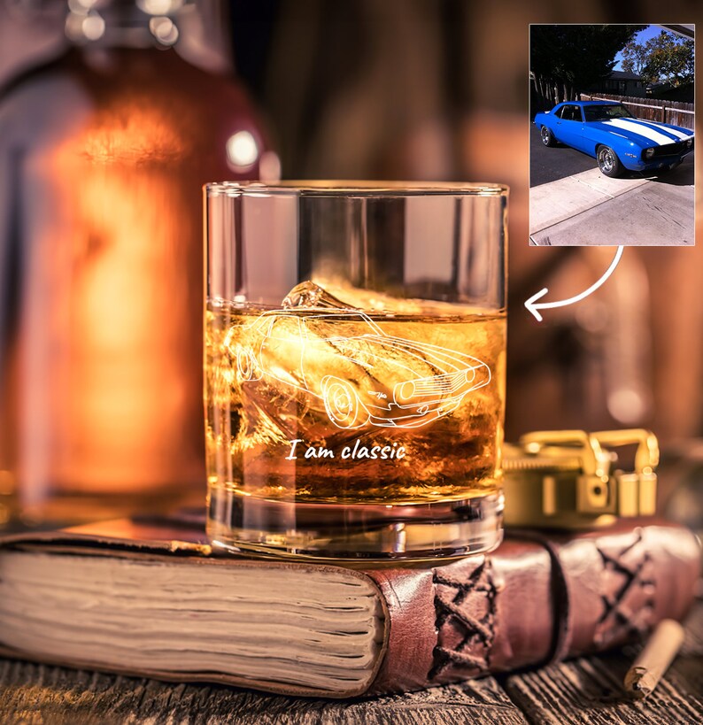 Custom Photo Car Line Art Whiskey Glass