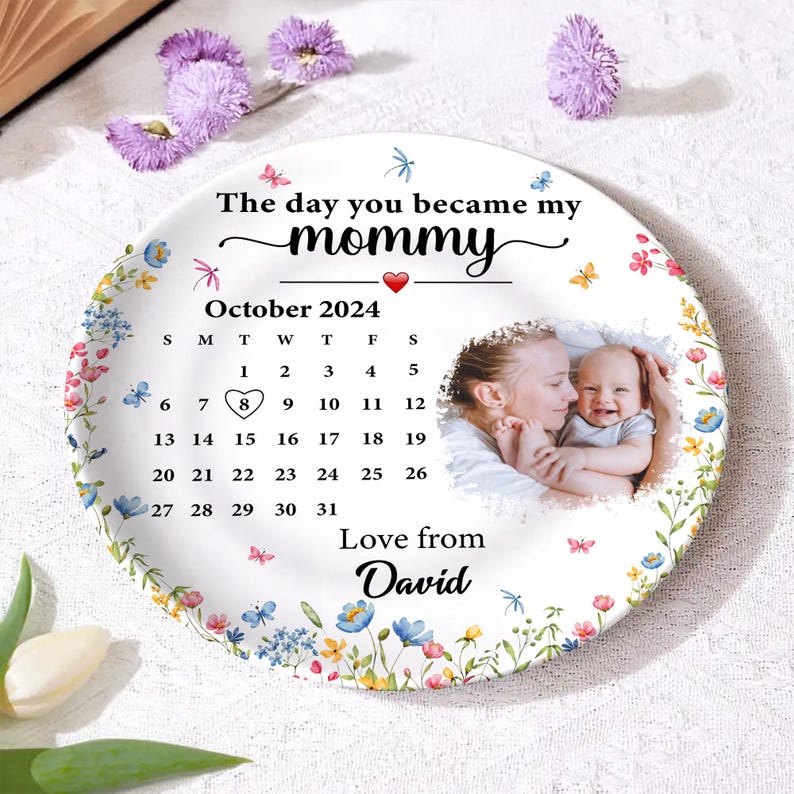 Custom The Day You Became My Mommy Plastic Plate 1st Baby Gift For Mother