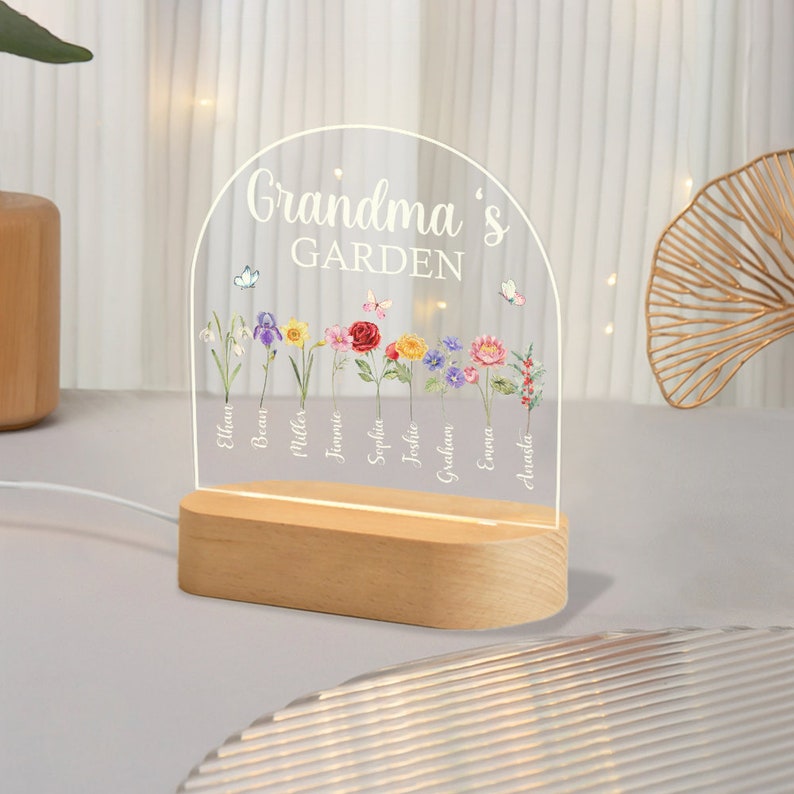 Custom Grandmas Garden 3D Led Light Wooden Base,Gift For Mom