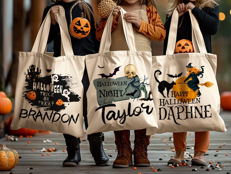 Personalized Halloween Tote Bag, Trick Or Treat Tote Bag - Halloween Bags for Kids