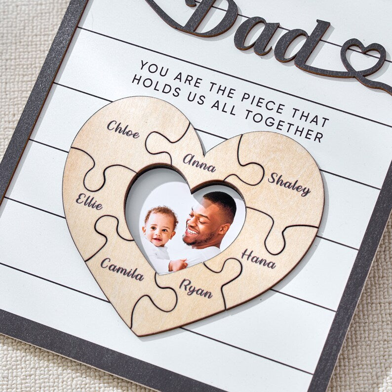 Custom Father's Day Puzzle Sign, Gift from Kids, The Piece That Holds Us Together, Picture Frame Sign