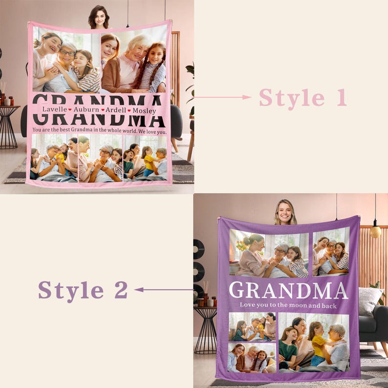 Personalized Grandma Blanket, Custom Blankets with Photos, Mothers Day Gifts